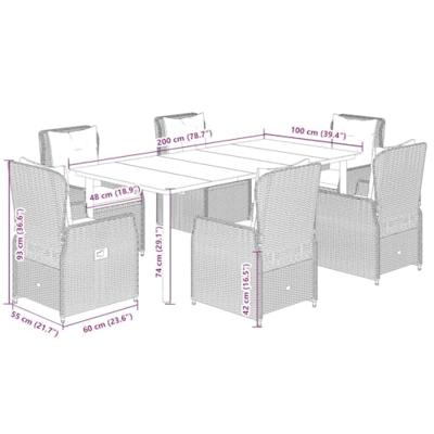 7-delige Tuinset met kussens poly rattan bruin