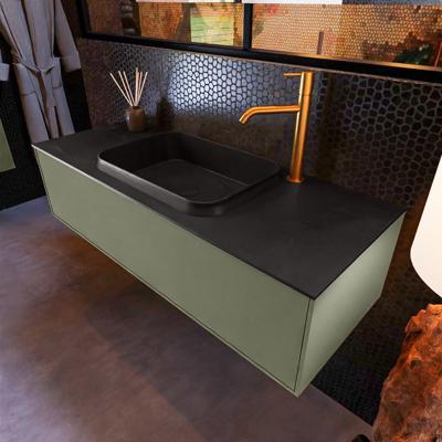 Badkamermeubelset Mondiaz Erin 120 cm met 1 Lade met RIDGE Wastafel Midden Urban met 1 kraangat Greeploos Mat Army