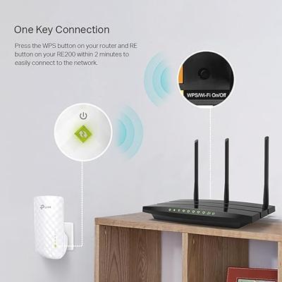 TP-Link RE200 WLAN Repeater (750 Mbps, Dual WLAN AC+N, WLAN-versterker, LAN-poort, App Control, Compatibel met alle WLAN-apparaten) & Amazon Basics Ethernet Netwerkkabel, RJ45, Cat6