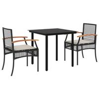 3-delige Tuinset met kussens poly rattan zwart - thumbnail