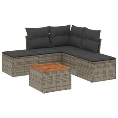 6-delige Loungeset met kussens poly rattan grijs