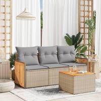 4-delige Loungeset met kussens poly rattan beige - thumbnail