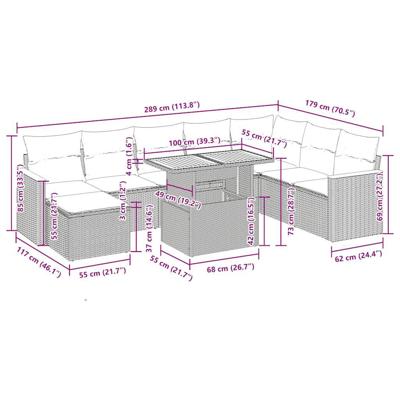 9-delige Loungeset met kussens poly rattan acacia beige