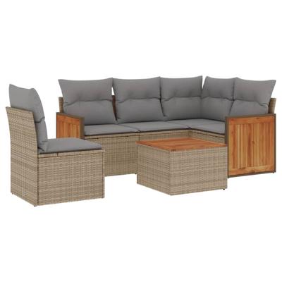 5-delige Loungeset met kussens poly rattan beige - thumbnail