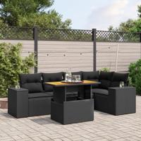 6-delige Loungeset met kussens poly rattan zwart - thumbnail