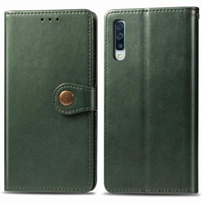 Voor Galaxy A30S retro effen kleur lederen gesp telefoon geval met Lanyard & fotolijstjes & kaartsleuf & portemonnee & stand functie (groen)