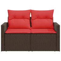 Tuinbank 2-zits met kussens poly rattan bruin - thumbnail