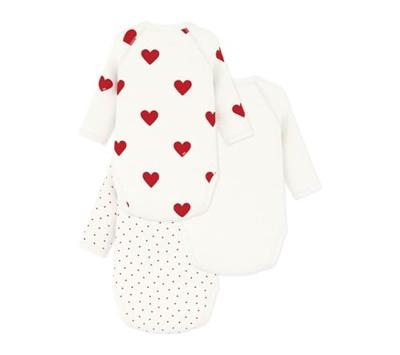 Set van 3 babyrompertjes met lange mouwen in biokatoen PETIT BATEAU wit