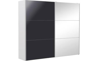 Goossens Kledingkast Easy Storage Sdk, 253 cm breed, 220 cm hoog, 1x 3 paneel schuifdeur li en 1x 3 paneel spiegel schuifdeur re