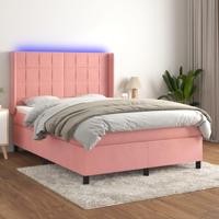 Boxspring met matras en LED fluweel roze 140x190 cm - thumbnail
