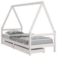 Kinderbedframe met lades 90x200 cm massief grenenhout wit - thumbnail