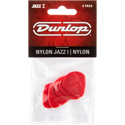 Dunlop Jazz I Nylon 1.10mm 6-pack plectrumset rood Dunlop Jazz I Nylon 1.10mm 6-pack plectrumset rood