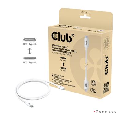 club3D CAC-1572 USB-C-kabel USB 4.0 USB-C stekker 1.20 m Wit