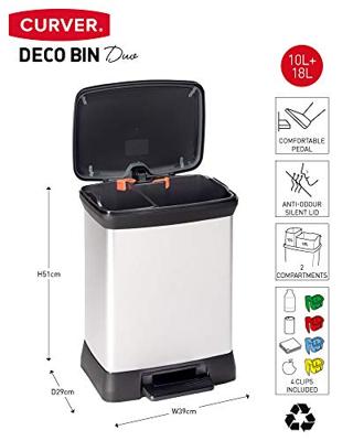 Curver decobin duo pedaalemmer rechthoekig 10 liter + 18 liter + binnenemmers zilver metallic