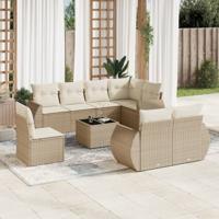 8-delige Loungeset met kussens poly rattan beige - thumbnail