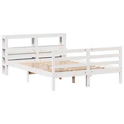 Bedframe met hoofdbord massief grenenhout wit 150x200 cm