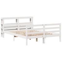 Bedframe met hoofdbord massief grenenhout wit 150x200 cm - thumbnail