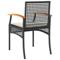 Tuinstoelen 2 st met kussens poly rattan en acaciahout zwart - thumbnail