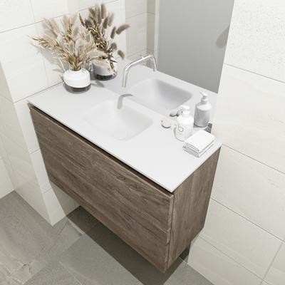 MONDIAZ OLAN 80cm toiletmeubel dark brown. LEX wastafel talc midden geen kraangat