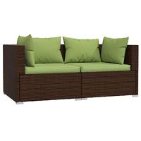 Bank 2-zits met kussens poly rattan bruin - thumbnail