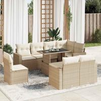 9-delige Loungeset met kussens poly rattan beige - thumbnail
