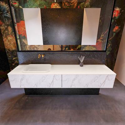 Badkamermeubelset Mondiaz Erin 200 cm met 2 Lades met RIDGE Wastafel Links Linen Zonder Kraangaten Greeploos Mat Carrara