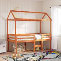Kinderbedhuisje 207x95,5x159 cm massief grenenhout wasbruin - thumbnail