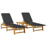 Ligbedden 2 st met tafel massief acaciahout zwart - thumbnail