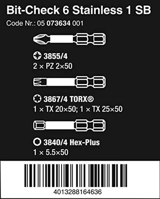 Wera Bit-Check 6 Stainless 1 SB, 6 -delig - 1 stuk(s) - 05073634001 - thumbnail