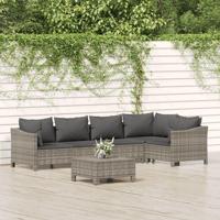 6-delige Loungeset met kussens poly rattan grijs - thumbnail