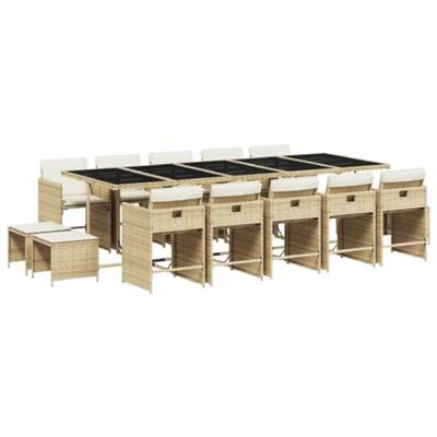 15-delige Tuinset met kussens poly rattan beige - thumbnail