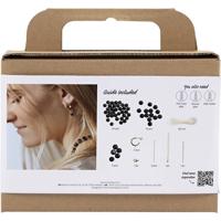 Creativ Company Mini hobbyset sieraden, halsketting en oorbellen, zwart, wit, 1 doos - thumbnail