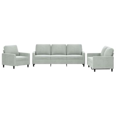 3-delige Loungeset met kussens fluweel lichtgrijs