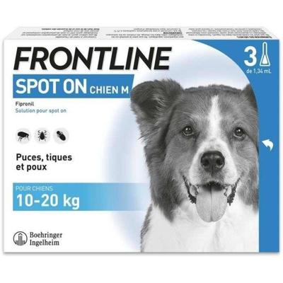 FRONTLINE 3 SPOT ON Antiparasitaire Pipetten voor Honden - 10 tot 20 kg - Vlooien, teken, luizen