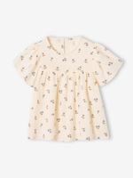 Meisjesblouse met print en vlindermouwen van gaas van biologisch katoen wit, bedrukt - thumbnail