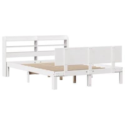 Bedframe met hoofdbord massief grenenhout wit 150x200 cm