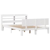 Bedframe met hoofdbord massief grenenhout wit 150x200 cm - thumbnail