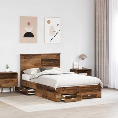 Bedframe met hoofdeinde Oudhout 120 x 190 cm Bewerkt hout