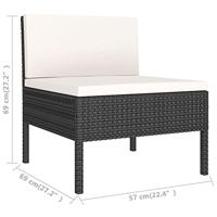 3-delige Loungeset met kussens poly rattan zwart - thumbnail