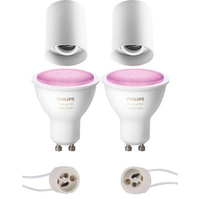Pragmi Luxina Pro - Opbouw Rond - Mat Wit - Verdiept - Kantelbaar - Ø90mm - Philips Hue - Opbouwspot Set GU10 - White and Color Ambiance - Bluetooth