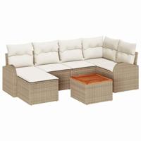 Tuinbankenset met opslag 7 pcs Beige en Crème poly rattan - thumbnail