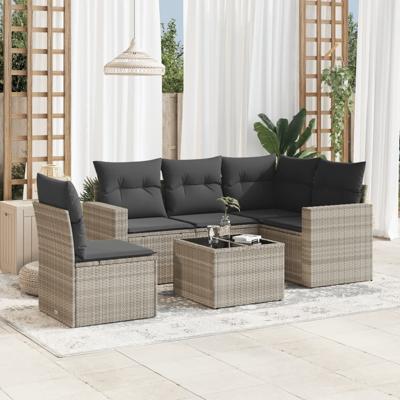 6-delige Loungeset met kussens poly rattan lichtgrijs