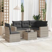 6-delige Loungeset met kussens poly rattan lichtgrijs - thumbnail