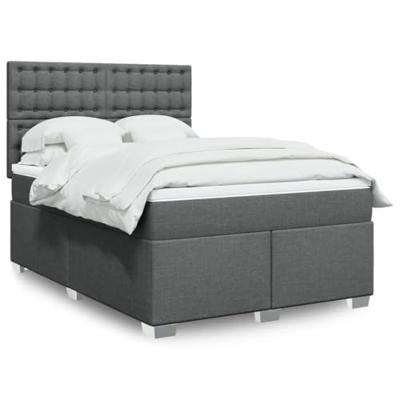 Boxspring met matras stof donkergrijs 140x190 cm