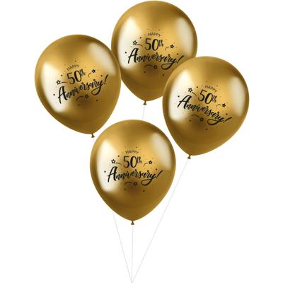 Ballonnen Metallic Goud &apos;50th Anniversary&apos; (4 st)