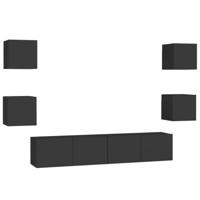 6-delige Tv-meubelset bewerkt hout zwart - thumbnail