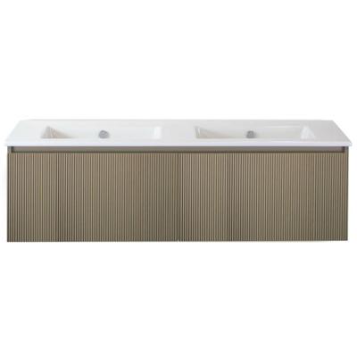 Frozen 3D Badmeubelset 140 cm - Greeplijst in Kleur - Olive - Keramische Wastafel Wit Zonder Kraangat