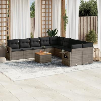 11-delige Loungeset met kussens poly rattan grijs