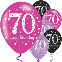 Ballonnen 70 Jaar Happy Birthday Pink, Paars En Zwart - thumbnail
