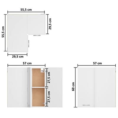 VidaXL Hanghoekkast lyon 57x57x60 cm bewerkt hout wit